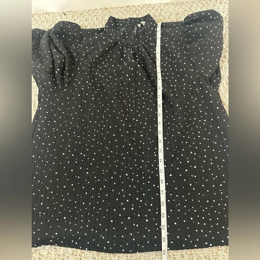 LOFT Dotted knit Puff Sleeve Blouse with Mandarin Collar size  L
